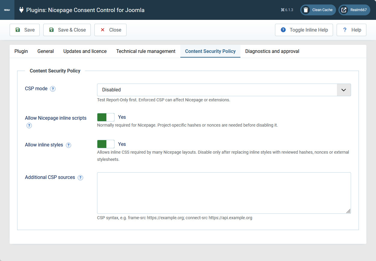 Content Security Policy settings